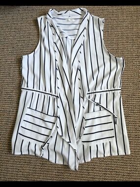 Maurices Sleeveless White & Blue Striped Drape Front Top